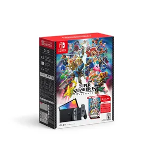 Consola NINTENDO SWITCH Modelo OLED Gris|Negro + Juego Super Smash Bros + 3 Meses de Nintendo Switch Online - 